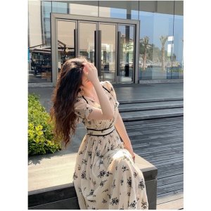 Đầm suông hoa cổ chéo váy nữ mặc tết đi tiệc đi biển đi du lịch siêu xinh chất lụa nhập-5