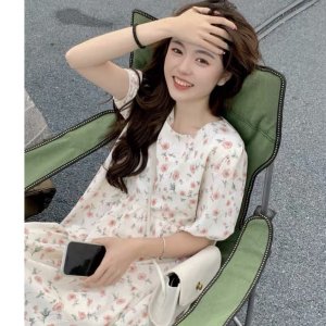 Váy hoa nhí hồng xếp tầng dài tiểu thư nữ - Đầm midi dáng suông mặc dạo phố nữ - Chất liệu cotton thoáng mát-3