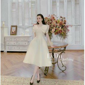 Váy thiết kế dự tiệc dạ hôi,đầm trắng công chúa dáng xòe nơ vai đi biển dạo phố Sang Chảnh Thời Trang [XM Minh Phúc]-2