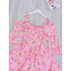 VN629 - VÁY 2S VOAN HOA HỒNG TRỄ VAI CHUN LƯNG-8
