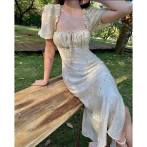 Váy hoa nhí gấm tay bồng cup ngực , đầm thiết kế phối xẻ nơ ngực mặc được 2 kiểu, tiểu thư nhẹ nhàng kèm ảnh thật-1