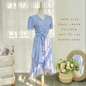 Váy hoa nhí vintage tùng bèo 2 tầng xéo-4