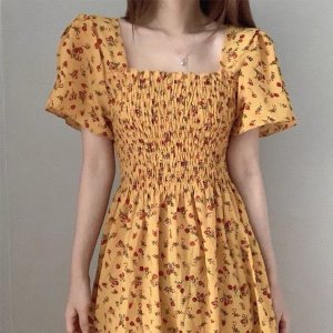 Đầm tay ngắn chất Chiffon hoạ tiết hoa phong cách Pháp-5