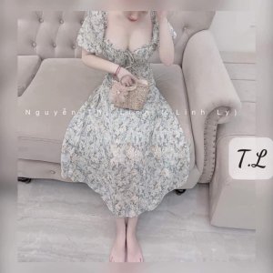 Váy hoa cup ngực dáng dài có đệm ngực-4