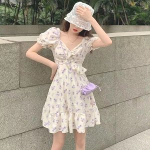 Đầm hoa tay phồng thời trang mùa hè dành cho nữ-4