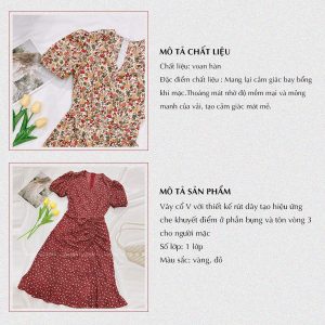 Váy hoa nhí tay bồng đuôi cá thiết kế GIIAN, đầm nữ công sở ngắn tay cổ V rút dây dáng dài G-V2156-3