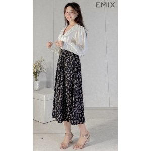 Chân váy nữ hoa nhí hoa đen EMIX (màu đen), ulzzang, dáng dài, cạp chun, vải lụa mềm, co giãn, 1 lớp nhưng không lộ-6