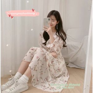 Váy hoa nhí dày tay vintage-4