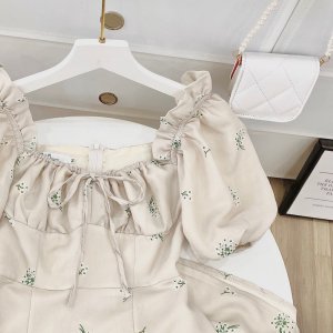 Váy hoa nhí gấm tay bồng cup ngực , đầm thiết kế phối xẻ nơ ngực mặc được 2 kiểu, tiểu thư nhẹ nhàng kèm ảnh thật-5