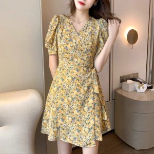 Váy Hoa,Đầm hoa,Váy Cổ Chữ V,(free size)-3