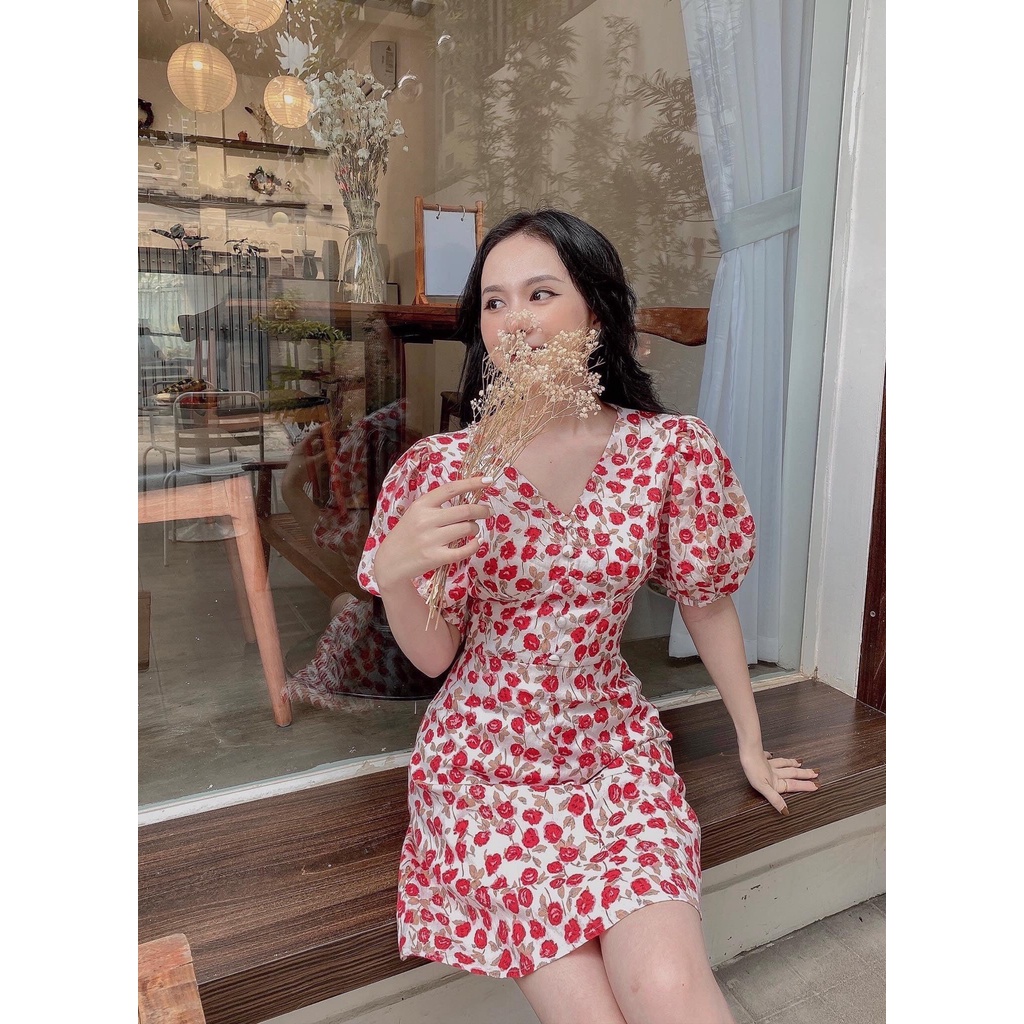 Váy hoa nhún eo chất thô mềm dễ thương HN10031-3