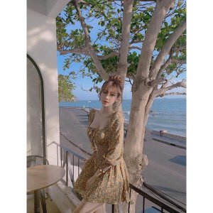 [FREESHIP - HÀNG LOẠI 1] VÁY CHUN EO HOA XANH VÀNG NHÍ-6