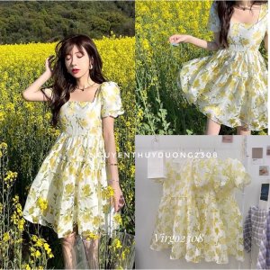 [HÀNG SẴN]VÁY-ĐẦM HOA VÀNG CAMILA DRESS XINH YÊU-1