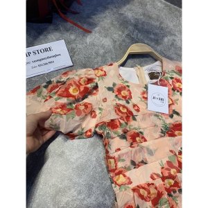 Váy hoa đỏ xếp ly ngực màu mới hot hit 2022 tay bồng siêu xinh-7