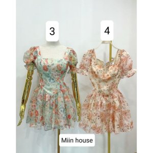 Váy tơ hoa tay bồng dáng ngắn-6