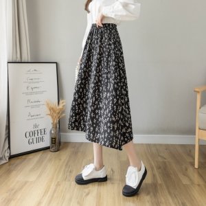 Chân váy hoa nhí vintage, váy hoa nhí dáng dài đen trắng vải voan 2 lớp siêu xinh - Mia Shore-6