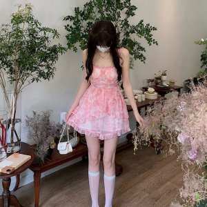 Đầm Hai Dây Eo Cao Họa Tiết Hoa Thời Trang Mùa Hè Cho Nữ-3