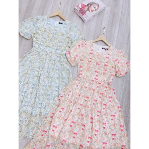 VÁY HOA 2 MÀU LI TƠ NỔI TAY BỒNG-6