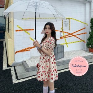 Đầm hoa nhí dáng xòe màu đỏ cho nữ bánh bèo, váy tiểu thư phong cách ulzzang siêu xinh-2