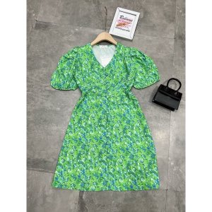 Váy Hoa Xanh Khuy Bọc Tay Phồng Siêu Xinh Có Ảnh Thật Kèm Video-8