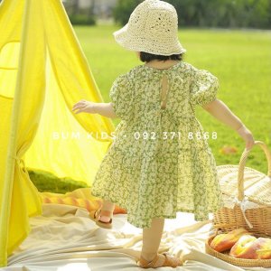 Váy hoa cúc xanh lá cực xinh cho bé gái size nhỡ cao cấp G04-2