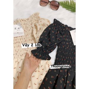 [Ảnh thật/Video]Váy hoa nhí Cherry tiểu thư mặc được hai kiểu Đầm hoa Quảng Châu xinh xắn-8