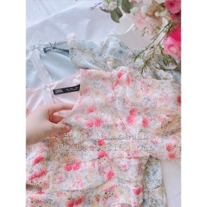 VÁY HOA XẾP LY NGỰC 2M HỒNG XANH CHO NỮ-2