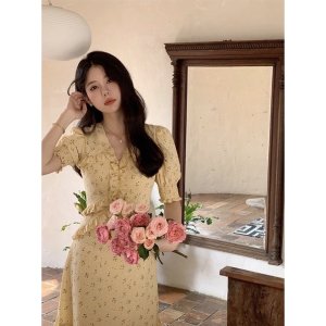 Váy Maxi Hoa Vàng Đuôi Cá Hàng Đẹp 2 Lớp Có Ảnh Thật Kèm Video-4