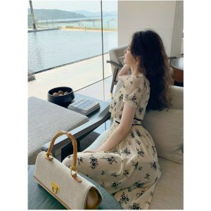 Váy Hoa nhí ulzzang TB4 dáng dài cúc voan hoa Quảng Châu Đầm hoa nhí vintage dáng dài che mỡ bụng thời trang HATYshop-5