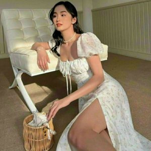 Đầm Maxi Hoa Nhí Vàng/ Váy Maxi Cổ Vuông Tay Bồng Lưng Chun Thun Sẵn Mút Siêu Yêu-7