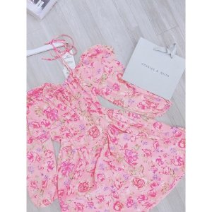 VN629 - VÁY 2S VOAN HOA HỒNG TRỄ VAI CHUN LƯNG-5