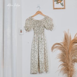 Váy hoa nhí tay ngắn Minette Dress vải voan mềm mại mặc tôn dáng trắng bông xanh-5