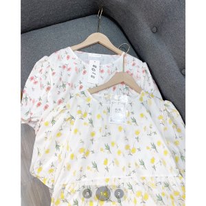 Váy babydoll hoa nhí tay ngắn, đầm babydoll bánh bèo tiểu thư kiểu dáng maxi hot trend Sang Choảnh-5