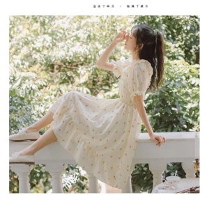 Váy đầm nữ dáng xòe tay con phối bèo họa tiết hoa nhí nhún ở ngực thiết kế trẻ trung thanh lịch-6