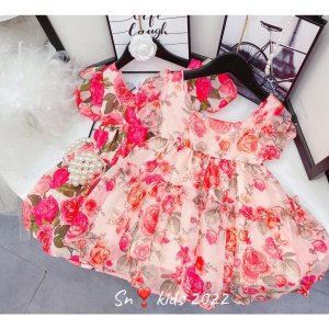 Váy xòe bé gái họa tiết hoa, váy tơ hoa hồng bồng bềnh mát mẻ cho bé-6