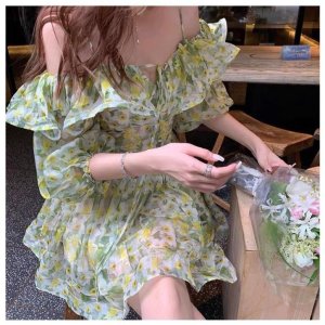 [FREESHIP - HÀNG LOẠI 1] ĐẦM HOA XANH TRỄ VAI HÒA MINZY SIÊU XINH-3