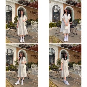 Váy babydoll trắng hoa cúc thắt dây eo 2 mẫu / Đầm suông hoa nhí cộc tay (Ảnh thật ở cuối)-2