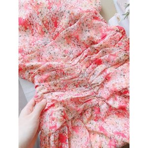 Váy dúm eo tay phồng hoa nhí hồng-7