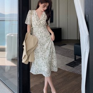 Đầm Hoa Ngắn Tay Cổ Chữ V Xinh Xắn Thanh Lịch Cho Nữ-7