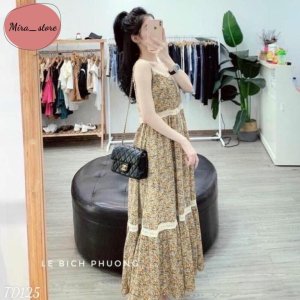 Váy Bầu Hoa Nhí [ FREESHIP] Đầm Bầu Hai Dây Dáng Suông Đi Chơi Đi Biển Chất Siêu Mát freesize từ 45-75kg-2