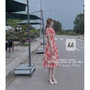 (Siêu Hót) Váy kem hoa cam xếp ly ngực tay bồng tiểu thư điệu đà (kèm ảnh thật)-7