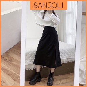 Chân Váy Chữ A Dài SANJOLI Chân váy Midi xẻ tà suông Cá tính, Dáng dài nữ Công sở xinh yêu Hàn Quốc CV001-6