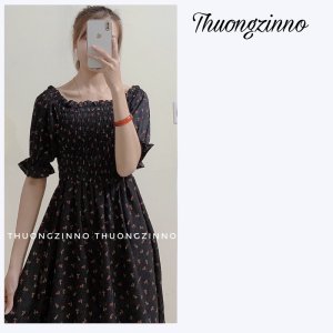 [Ảnh thật/Video]Váy hoa nhí Cherry tiểu thư mặc được hai kiểu Đầm hoa Quảng Châu xinh xắn-9