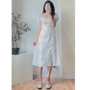 Váy hoa xanh xẻ đùi 0304-4