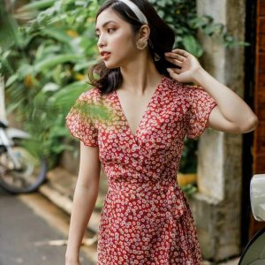 [Hình thật/ Video] Đầm hoa nhí dáng dài vintage chất lụa may 2 lớp Đầm váy thiết kế cao cấp CHIC.STORE-2