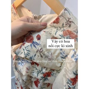[Hàng mới] VÁY HOA NHÍ CỘC TAY DÁNG DÀI XẾP LI NGỰC HOA NỔI-2