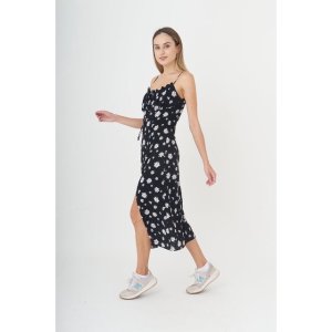 Đầm hai dây hoa dáng midi xẻ tà xuất khẩu-3