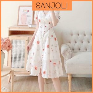 Đầm Dự Tiệc Cưới SANJOLI Váy Hoa Nhí Vintage Maxi Dáng Dài Tiểu Thư Sang Trọng Vải Voan Thiết Kế Xinh VD047-5