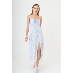 Đầm hai dây hoa dáng midi xẻ tà xuất khẩu-6