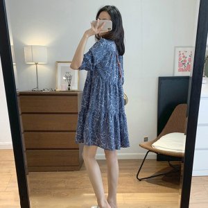 Đầm Chữ A Tay Phồng Cổ Bẻ In Họa Tiết Mới 2022 Thời Trang Cho Nữ-3